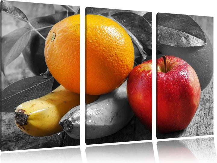 Apfel, Banane, Orange und Co. schwarz/weiss 3-Teiler Leinwandbild 120x80 Bild auf Leinwand, XXL ries