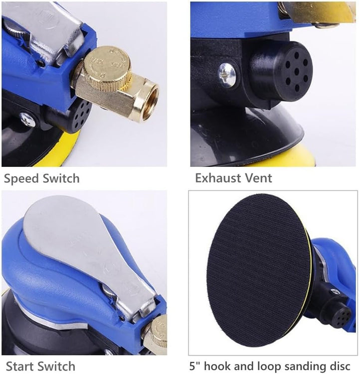 Exzenterschleifer Druckluft 125mm,Mini Polierer Professional Schleifmaschine Set (Exzenterschleifer)