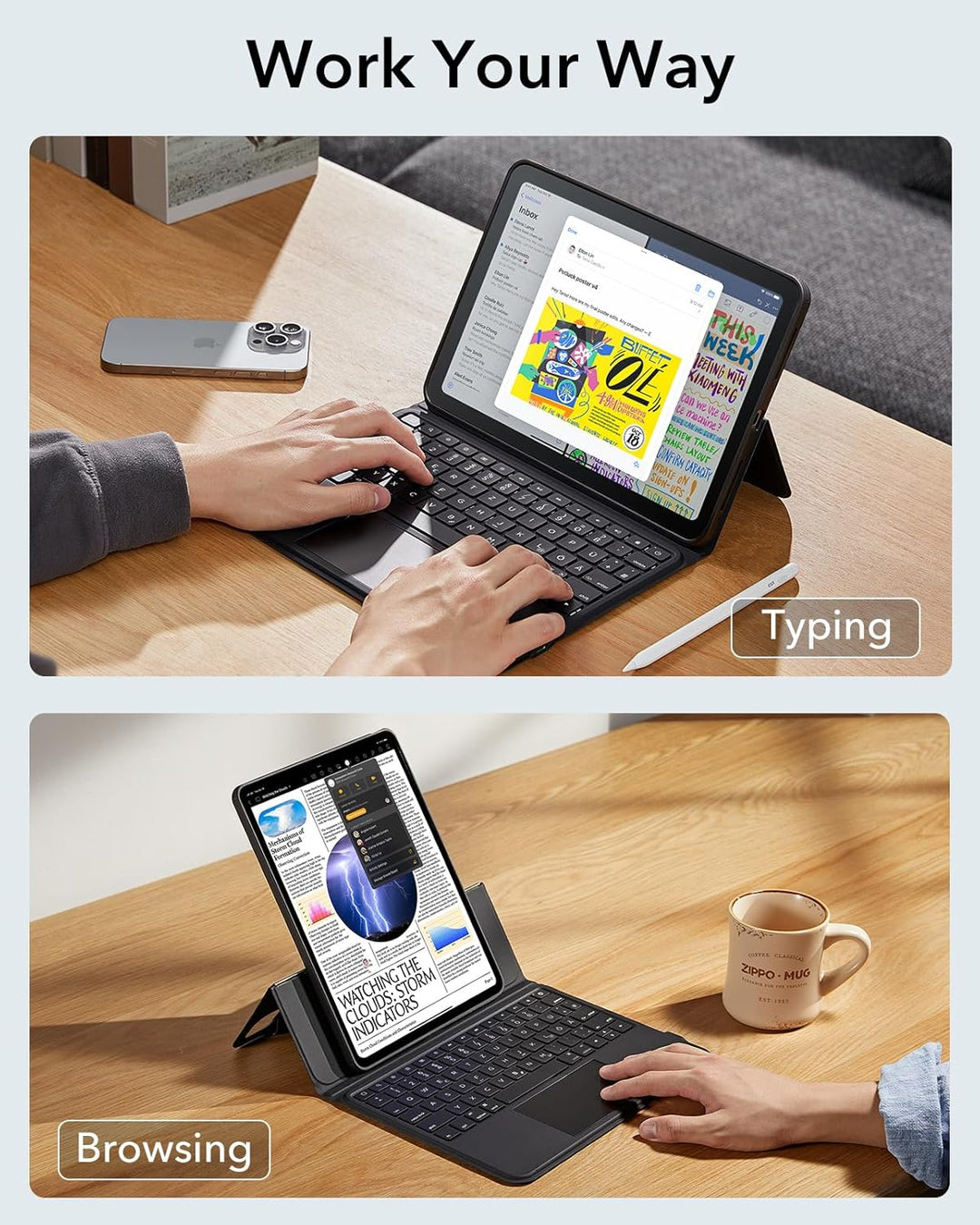 ESR für iPad Pro 11 Zoll (M4) 2024, Tastatur Hülle mit Trackpad, magnetisch abnehmbare Tastatur mit
