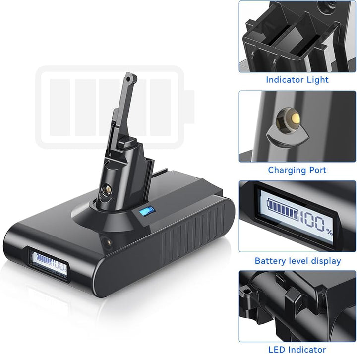 8000mAh/8.0Ah Ersatzakku für Dyson V8 Akku Li-Ionen Batterie für Dyson V8 Animal Absolute Fluffy Mot