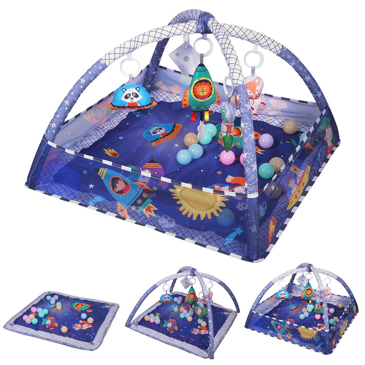 Sinbide Spieldecke für Babys, Spielmatte mit Spielbogen, Spielmatte und sensorische Spielzeuge für B