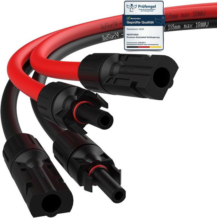 RedStar24 Solarkabel Verlängerung 4mm² - 10m - UV-beständig, Photovoltaik Kabel, PV Kabel, Solar Ver