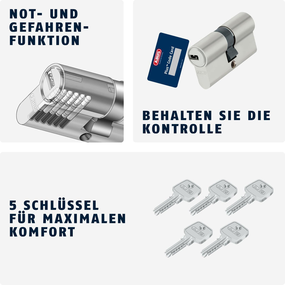 ABUS Profilzylinder D6XNP 30/60 inklusive 5 Schlüssel, 49459 Nickel Perle 30/60, Nickel Perle 30/60
