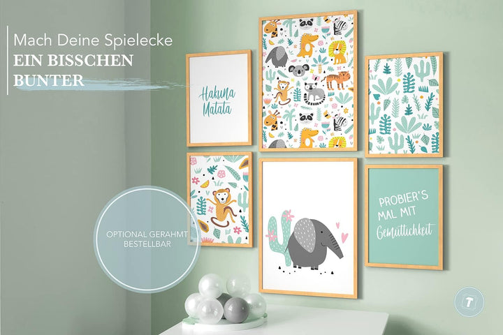 Papierschmiede® Bilder Kinderzimmer Kids Mood Poster Set Hakuna Matata Tiere, Kinderzimmer Bilder Ba