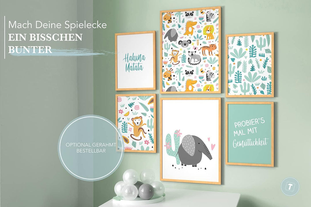 Papierschmiede® Bilder Kinderzimmer Kids Mood Poster Set Hakuna Matata Tiere, Kinderzimmer Bilder Ba