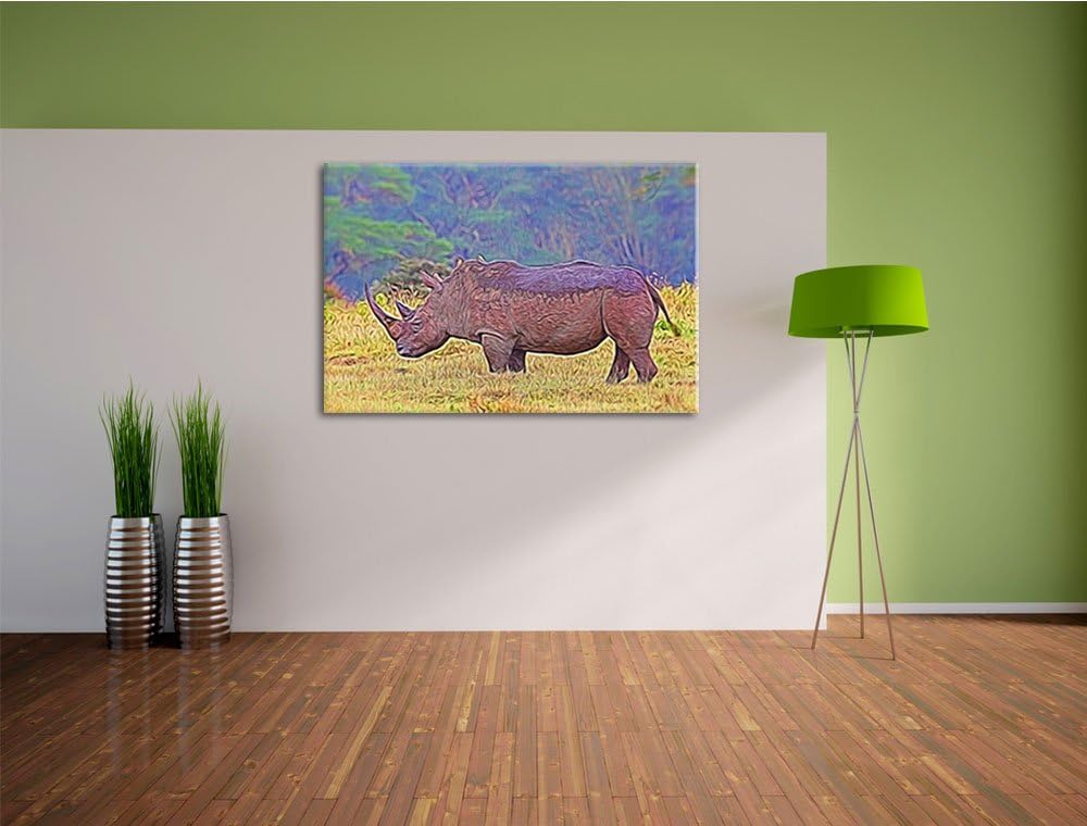 grosses Nashorn in der Savanne Spezial Format: 100x70 cm auf Leinwand, XXL riesige Bilder fertig ger