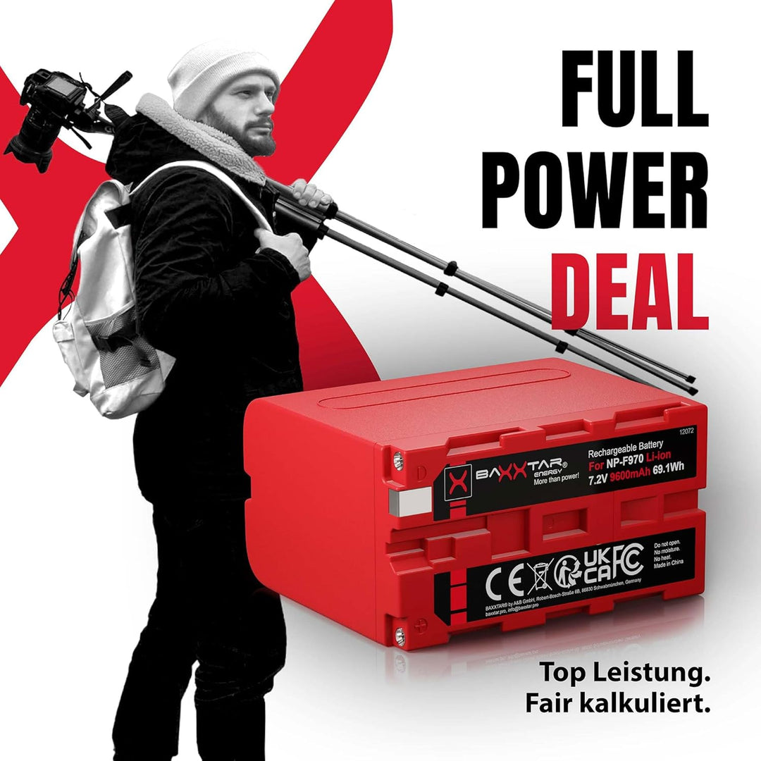 BAXXTAR PRO Akku NP-F970 echte 7800mAh (2X) - LG Cells Inside - kompatibel mit Sony NP-F980 / F970 /