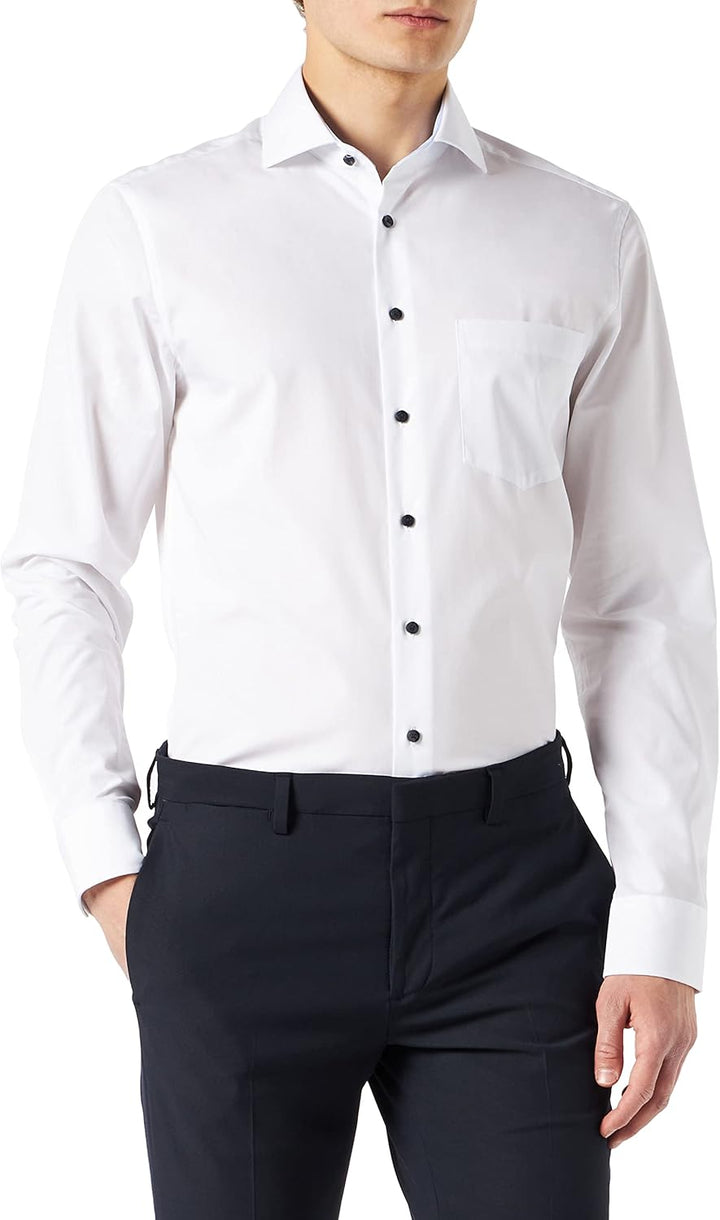 Seidensticker Herren Regular Fit Langarm Popeline Hemd, weiss, 40