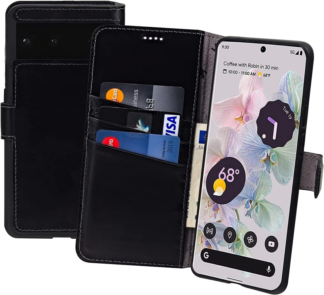 Suncase Book-Style Hülle kompatibel mit Google Pixel 7A 5G Leder Tasche (Slim-Fit) Lederhülle Handyt