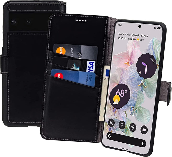 Suncase Book-Style Hülle kompatibel mit Google Pixel 7A 5G Leder Tasche (Slim-Fit) Lederhülle Handyt