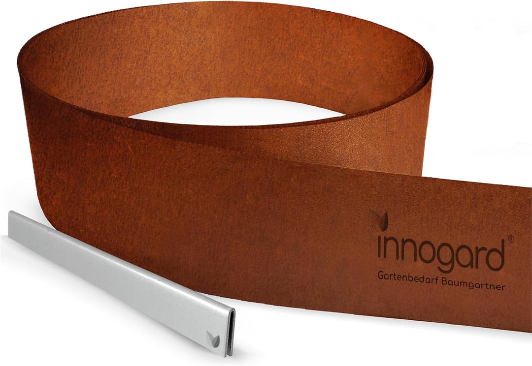 innogard 6012-001 – Rasenkantenband – aus Corten-Stahl – Höhe 20 cm, Rost-Garten-Deko – Beet-Begrenz