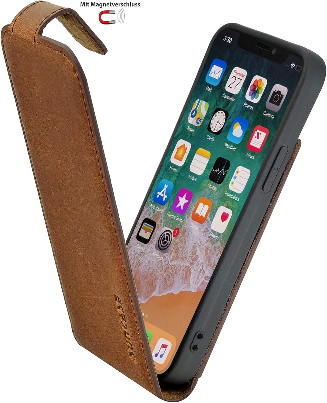Suncase Original Flip-Style (Ultra-Slim) kompatibel mit iPhone 12 Mini (5.4") Hülle Ledertasche Tasc