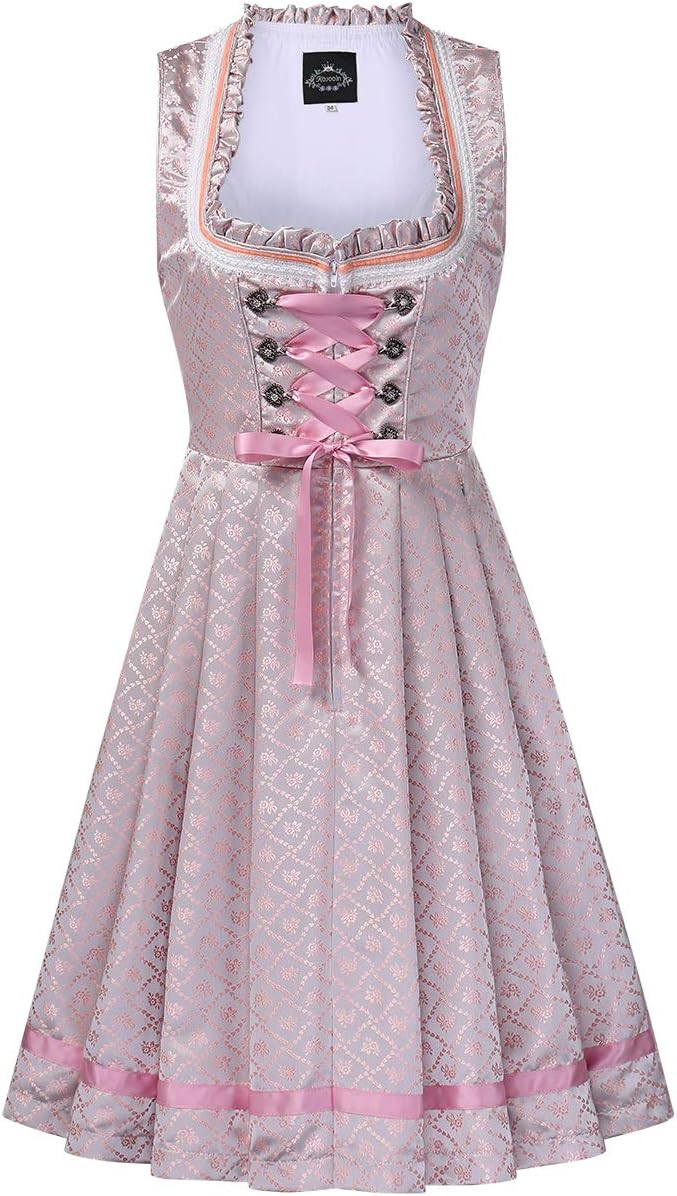KOJOOIN Trachtenkleid Dirndl Kurz Damen Mid mit Spitzenschürze 2tlg. für Oktoberfest von Gr 34 bis 4