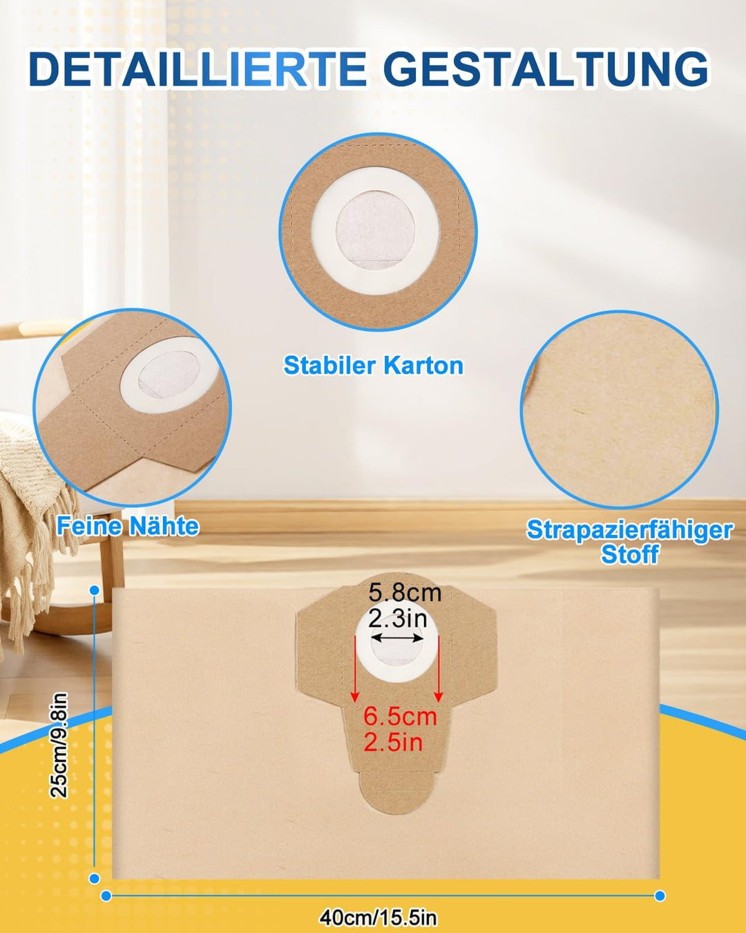 KEEPOW Schmutzfangsack 20L Staubsaugerbeutel für Einhell Nass-Trockensauger, StaubsaugerBeutel für E