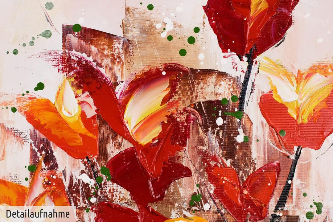 KunstLoft Leinwandbild | 100% HANDGEMALT | 60x80cm | Gemälde 'Temper is a Weapon' | Mohnblumen | Rot