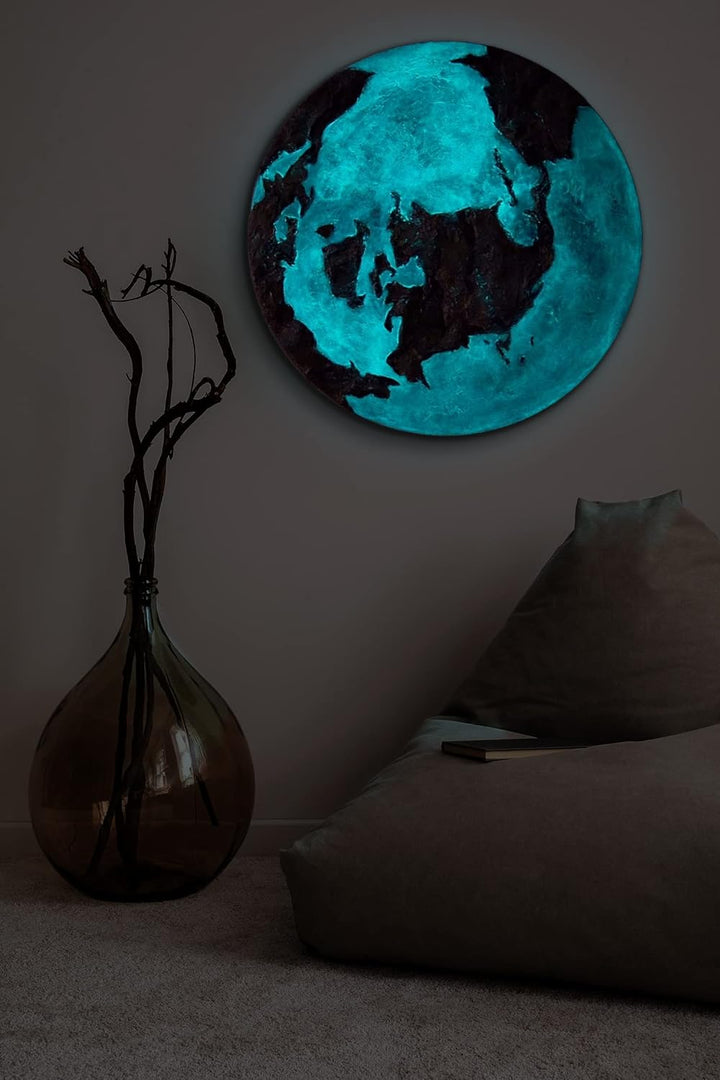 YS-Art Abstrakt Fluoreszierendes leuchtendes Acryl 3D Gemälde auf runder Leinwand Goldene Erde handg