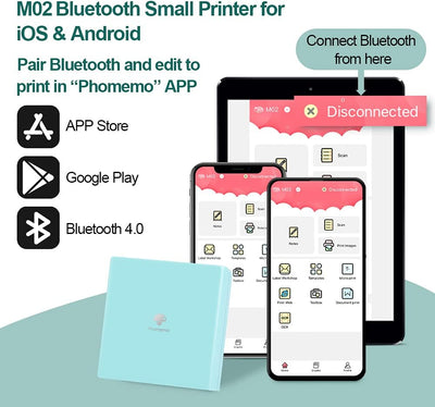 Phomemo M02 Taschendrucker 3 Papierrollen enthalten-Mini Drucker Tragbarer Fotodrucker mit wiederauf
