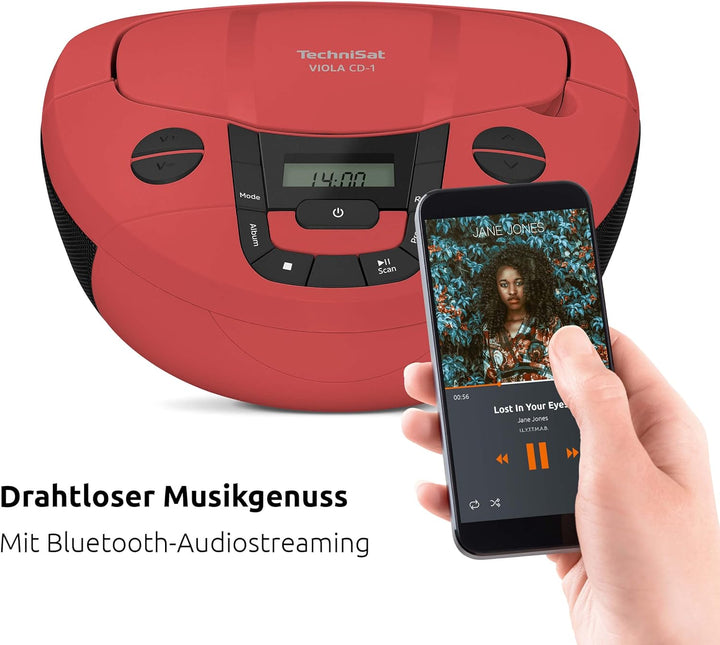 TechniSat Viola CD-1 - tragbarer Stereo CD-Player, Boombox mit praktischem Tragegriff (CD-Radio für