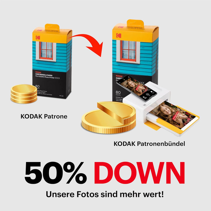 KODAK Dock Plus 4PASS Mobiler Fotodrucker (10x15cm) + 10 Blatts gelb Single, gelb Single