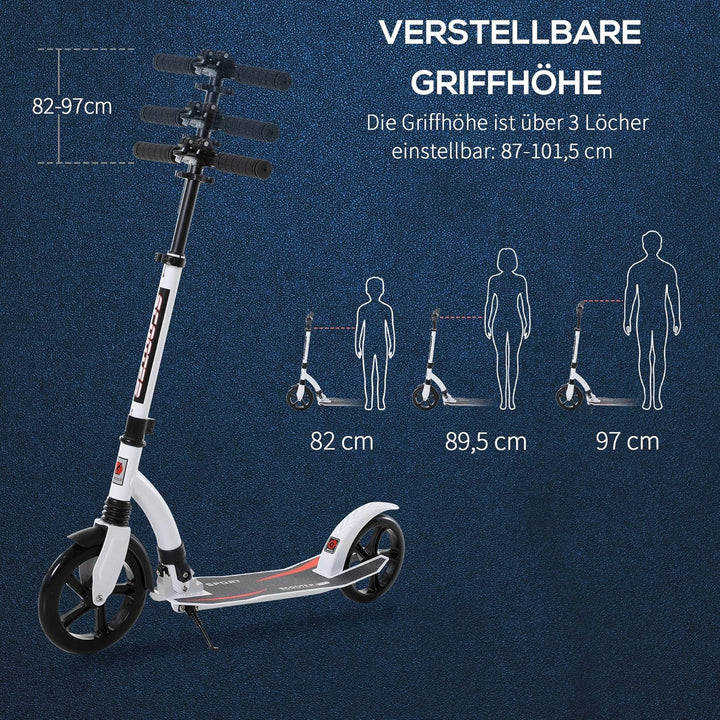 HOMCOM Kinderscooter, Kickscooter mit Stossdämpfung, Tretroller, Klappbar und Höheverstellbar, ab 14