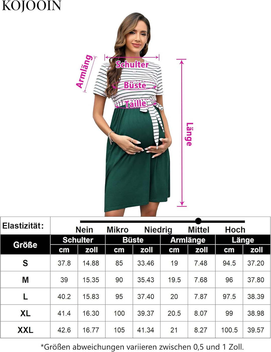 KOJOOIN Damen Umstandskleid Rundhalsausschnitt Gestreiftes Schwangerschaftskleid 3/4 Ärmel Casual Um
