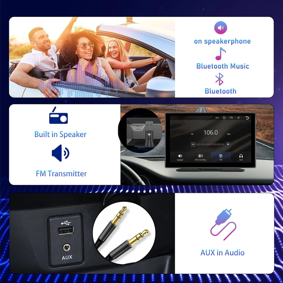 Hodozzy Tragbares Autoradio Wireless CarPlay Display Android Auto, Airplay Mirror Link, 9 Zoll Touch