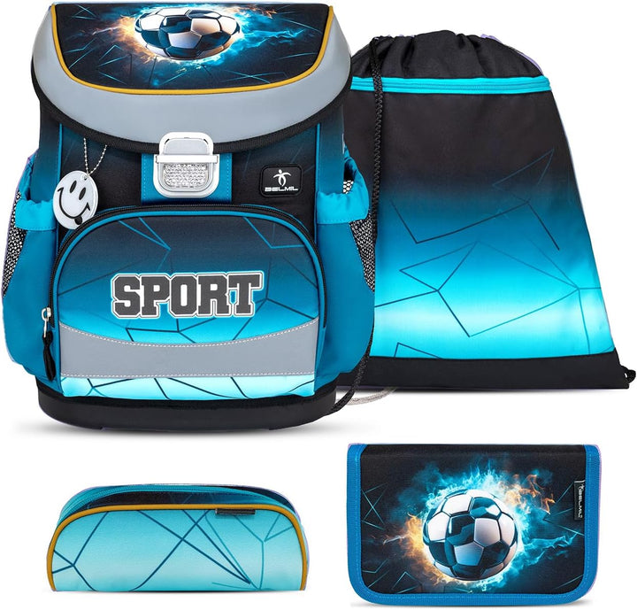 Belmil Mini-Fit Schulranzen Set 4 -teilig (405-33/AG/S) (Fire Footbal), Fire Footbal