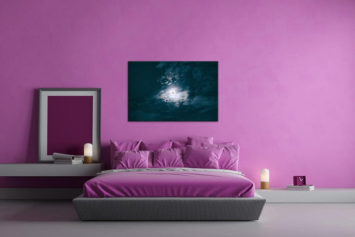 deyoli Wolkenbedeckte Vollmondnacht Format: 80x60 als Leinwandbild, Motiv fertig gerahmt auf Echthol