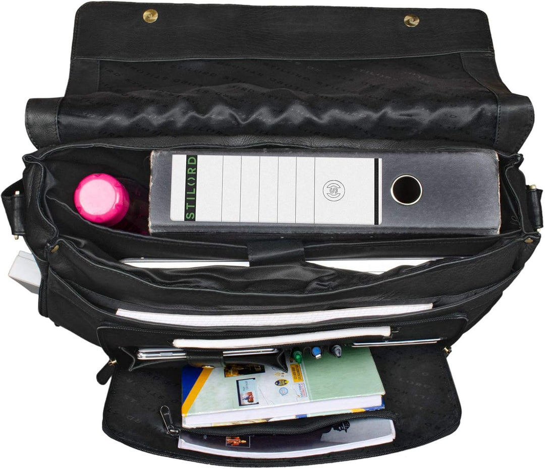 STILORD 'Maximus' XXL Ledertasche riesige Umhängetasche Unitasche 17 18 19 21 Zoll Laptop Aktentasch