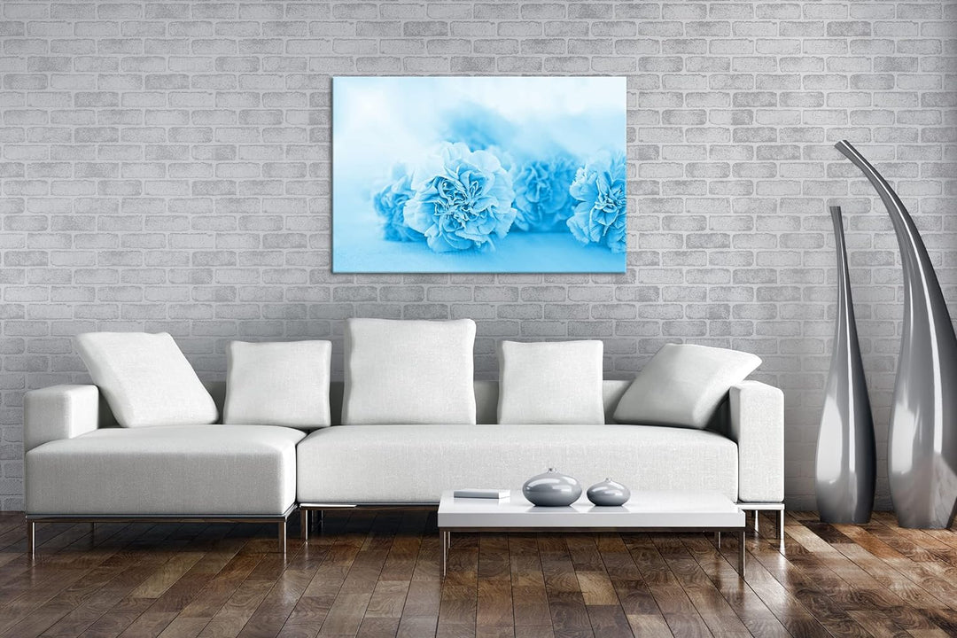 deyoli rosafarbene Nelken Format 80x60 Effekt: Monocrome Blau als Leinwandbild, Motiv fertig gerahmt