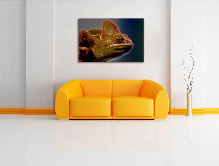 gelbes Chamäleon Deluxe Format: 100x70 cm auf Leinwand, XXL riesige Bilder fertig gerahmt mit Keilra