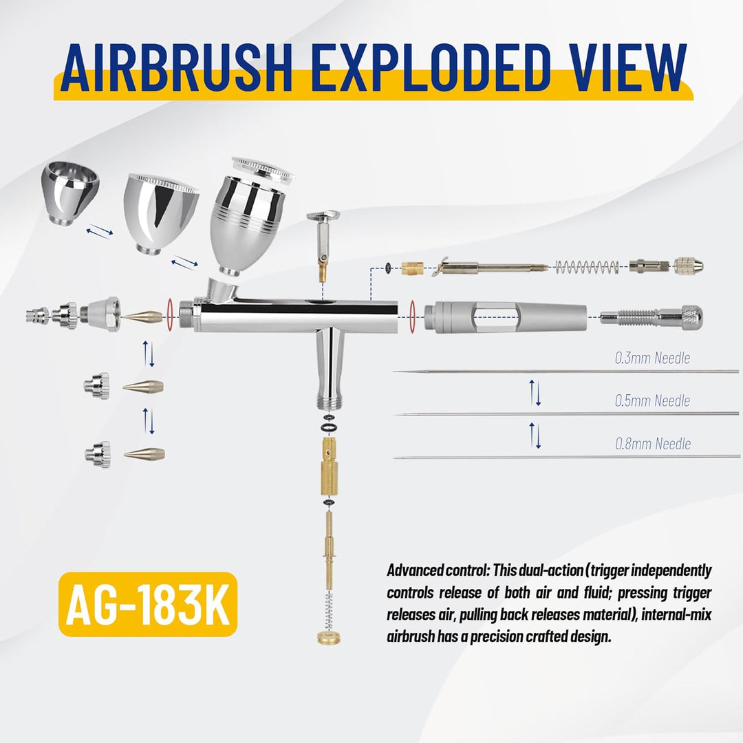 Airbrush Fengda FE-183K Präzisions-Dual-Action-Airbrush-Set für Schwerkraftzufuhr mit 3 Körbchengrös
