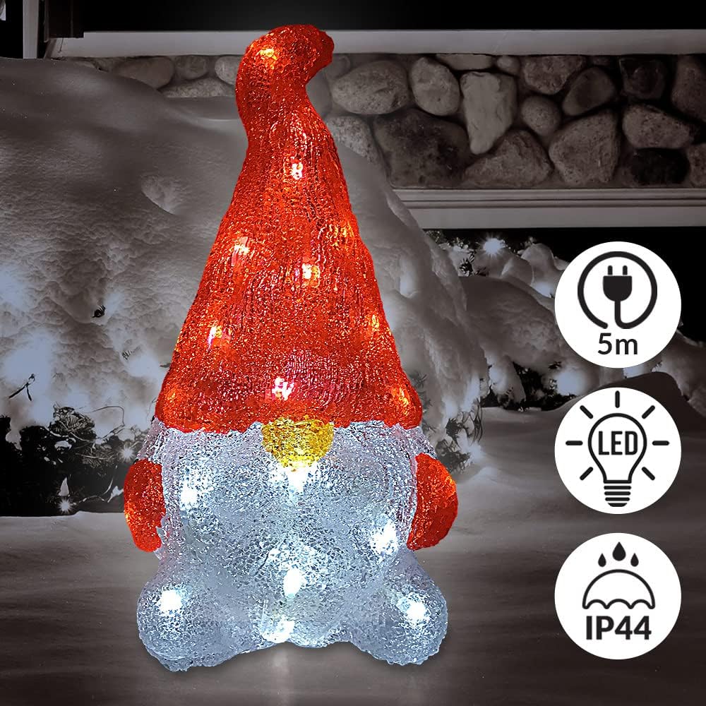 Deuba LED Acryl Figur Wichtel 29,5cm Gross Innen Aussen Weihnachtsdeko beleuchtet Weihnachten Deko I
