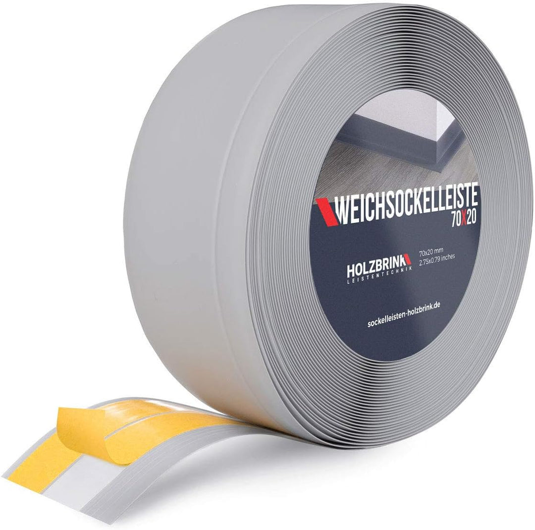 HOLZBRINK Weichsockelleiste selbstklebend Grau Knickleiste, Material: PVC, 70x20mm, 5 Meter 5m Grau,