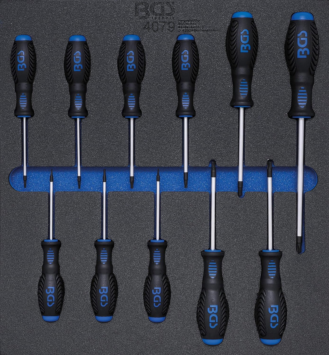 BGS 4079 | Werkstattwageneinlage 2/3: Schraubendreher T-Profil (für Torx) | T6 - T40 | 11-tlg. Satz,