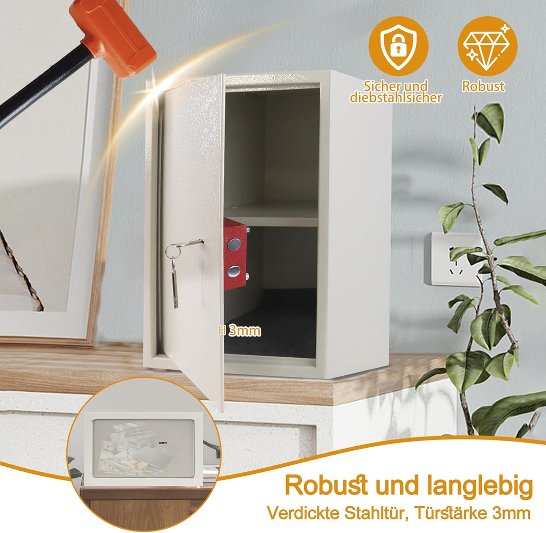 LZQ Tresor Möbeltresor mit Doppelbartschloss, Tresor Safe mit Schlüssel-Schloss, Wandtresor Wandsafe