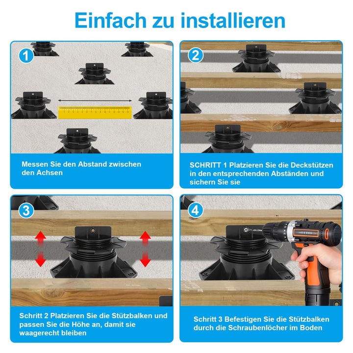 Ansobea Stelzlager Höhenverstellbar 10 Stück, Terrassenlager 30-60mm Stelzenlager Terrasse Verstellb
