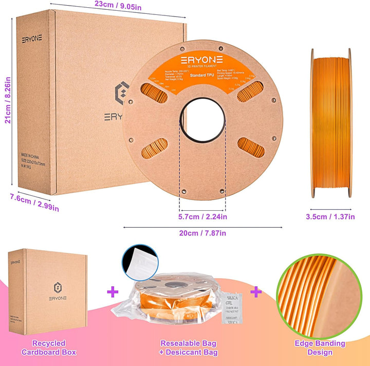 ERYONE TPU Filament 1.75mm, 3D Drucker Filament,Flexible TPU Filament, TPU 95A, Massgenauigkeit +/-