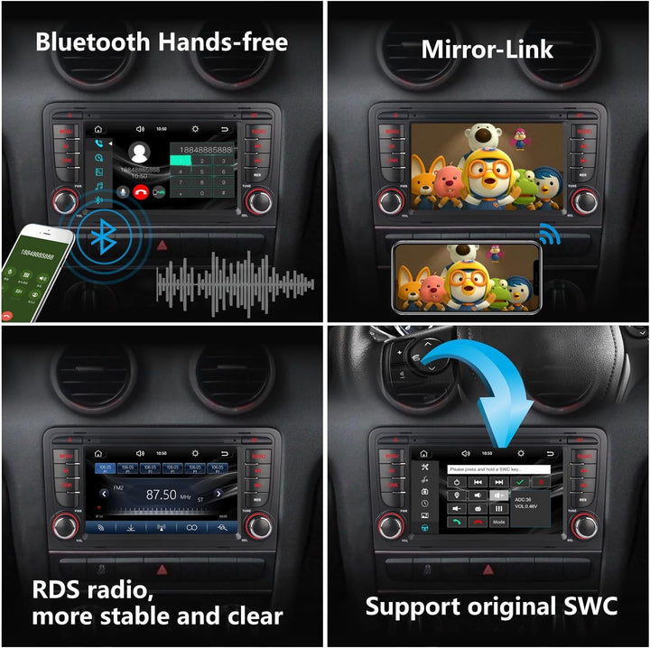 YZKONG Autoradio für Audi A3 RS3 S3 2003-2012 kompatibel mit CarPlay Android Auto, 7 Zoll Touchscree