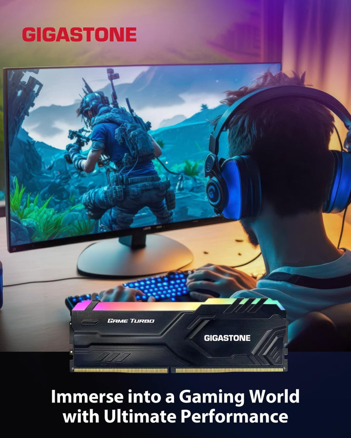 【RGB DDR4 RAM】 GIGASTONE Game Turbo 16GB Kit(2x8GB) DDR4 3200MHz PC4-25600 CL16-18-18-40 Intel XMP 2