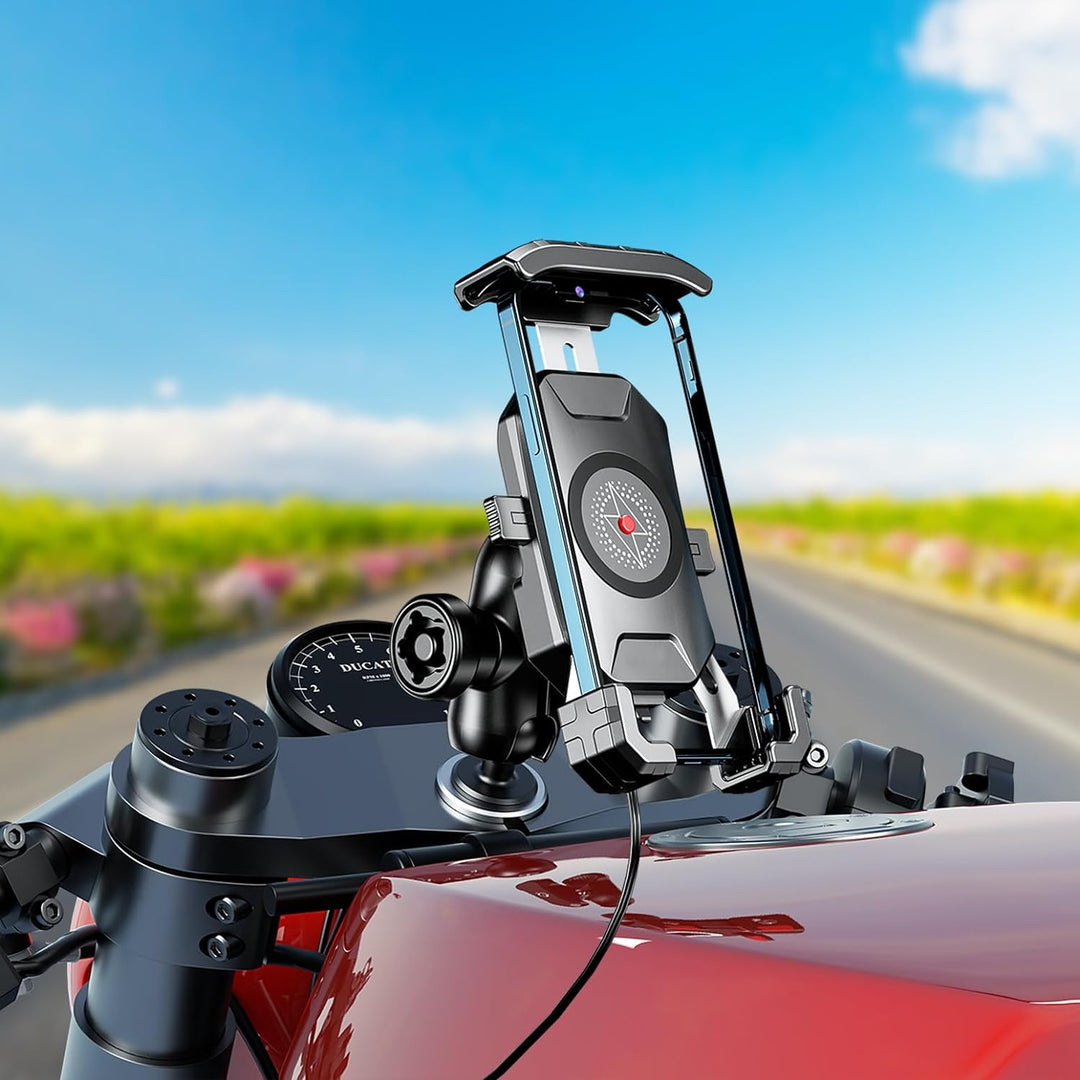 iMESTOU Motorrad Gabelschaft Telefonhalterung Wireless/USB C Ladegerät mit 1" Kugel Passend für Duca