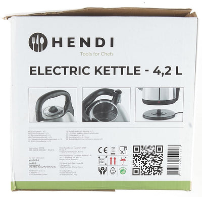 HENDI 209998 Wasserkocher, Elektrisch, Doppelter Trockenkochschutz, mit Wasserstandanzeige, Automati