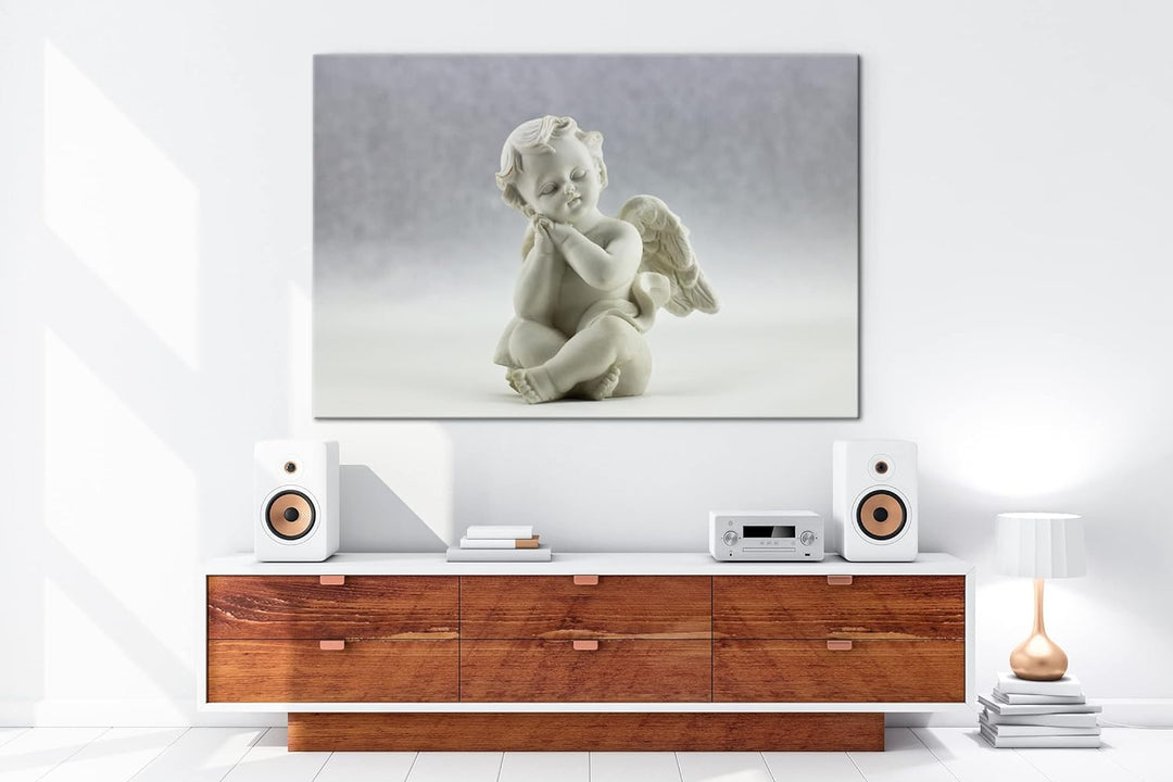 deyoli schöne Engelsfigur in weissem Raum im Format: 80x60 als Leinwandbild, Motiv fertig gerahmt au
