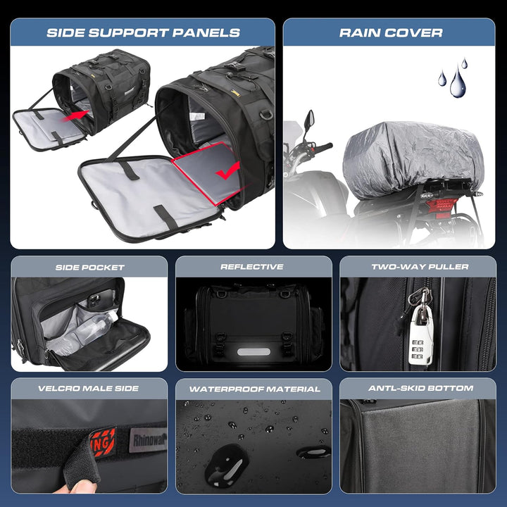 BAIGIO Hecktasche Motorrad Gepäckrolle 40-60L Erweiterbar Motorrad Tasche Heck Wasserdicht Multifunk