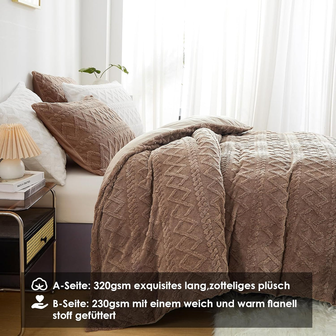 Freyamy Plüsch Bettwäsche 135x200 2teilig Warme,Romantisch Khaki Bettwäsche Getuftet Boho,Flauschig