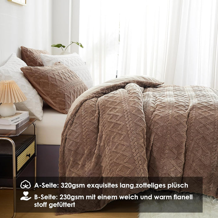 Freyamy Plüsch Bettwäsche 135x200 2teilig Warme,Romantisch Khaki Bettwäsche Getuftet Boho,Flauschig
