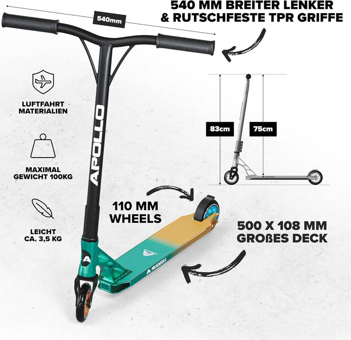 Apollo Stunt Scooter - Genesis Pro X Competition | High End Stuntscooter, ABEC 9 Kugellagern | Trick