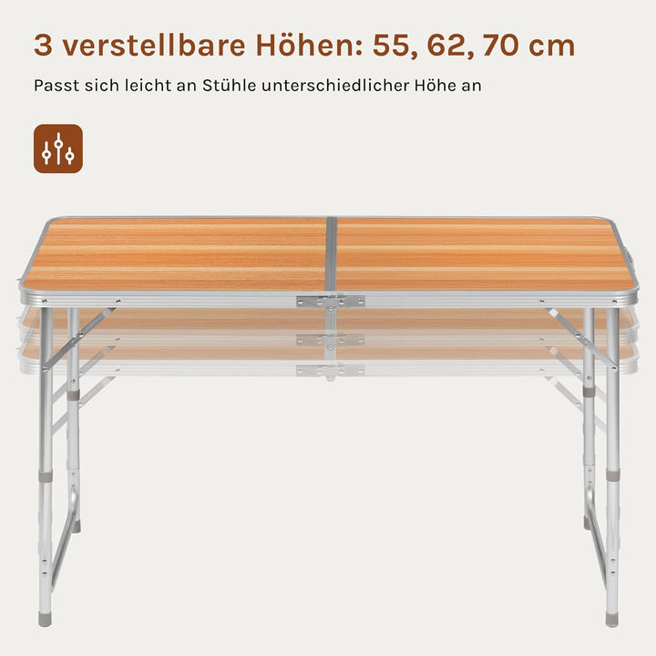 WOLTU Campingtisch Klapptisch Gartentisch Arbeitstisch Balkontisch höhenverstellbar Aluminium MDF He