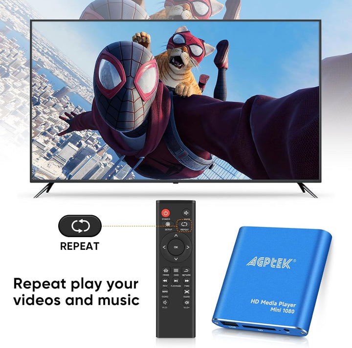 AGPTEK Mini 1080P Full HD Digital Mediaplayer Medienspieler Medienspieler mit Fernbedienung für MP3,