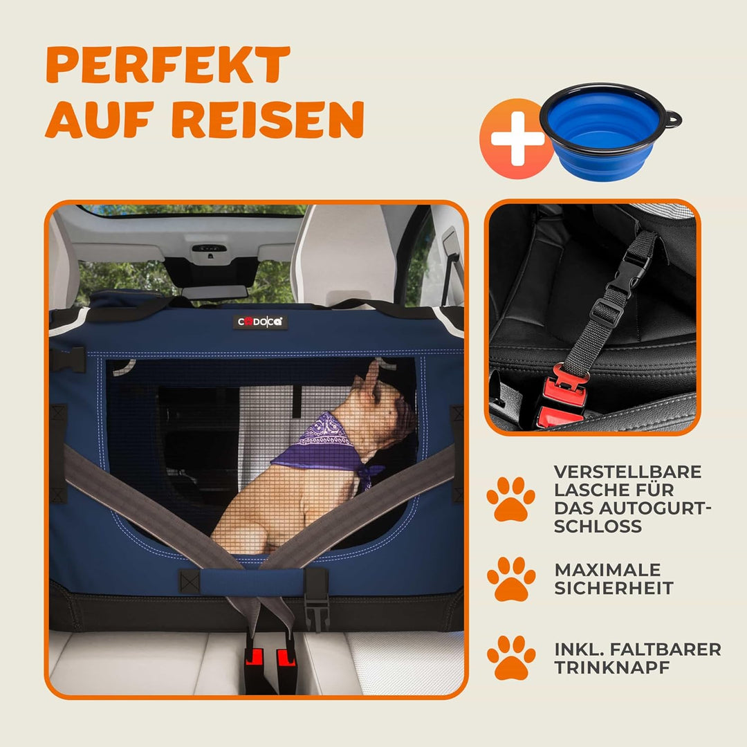 CADOCA® Hundebox faltbar Transportbox XXXL 101x70x70cm robust atmungsaktiv Transporttasche Auto Rück